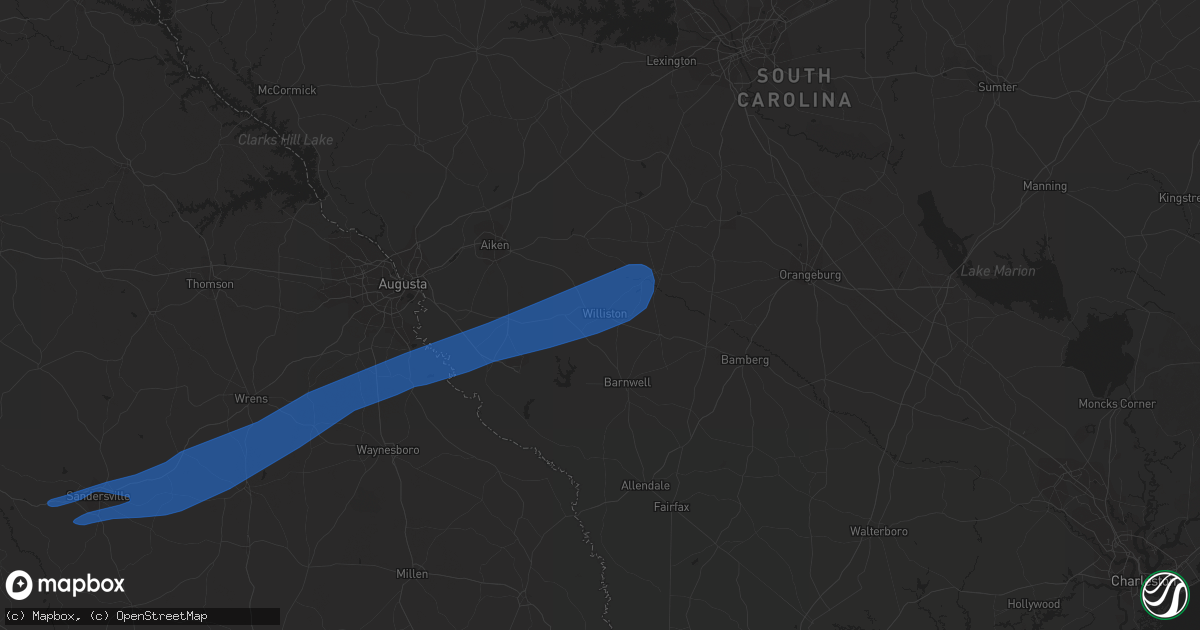 Hail Map in Williston, SC on January 4, 2023 HailTrace